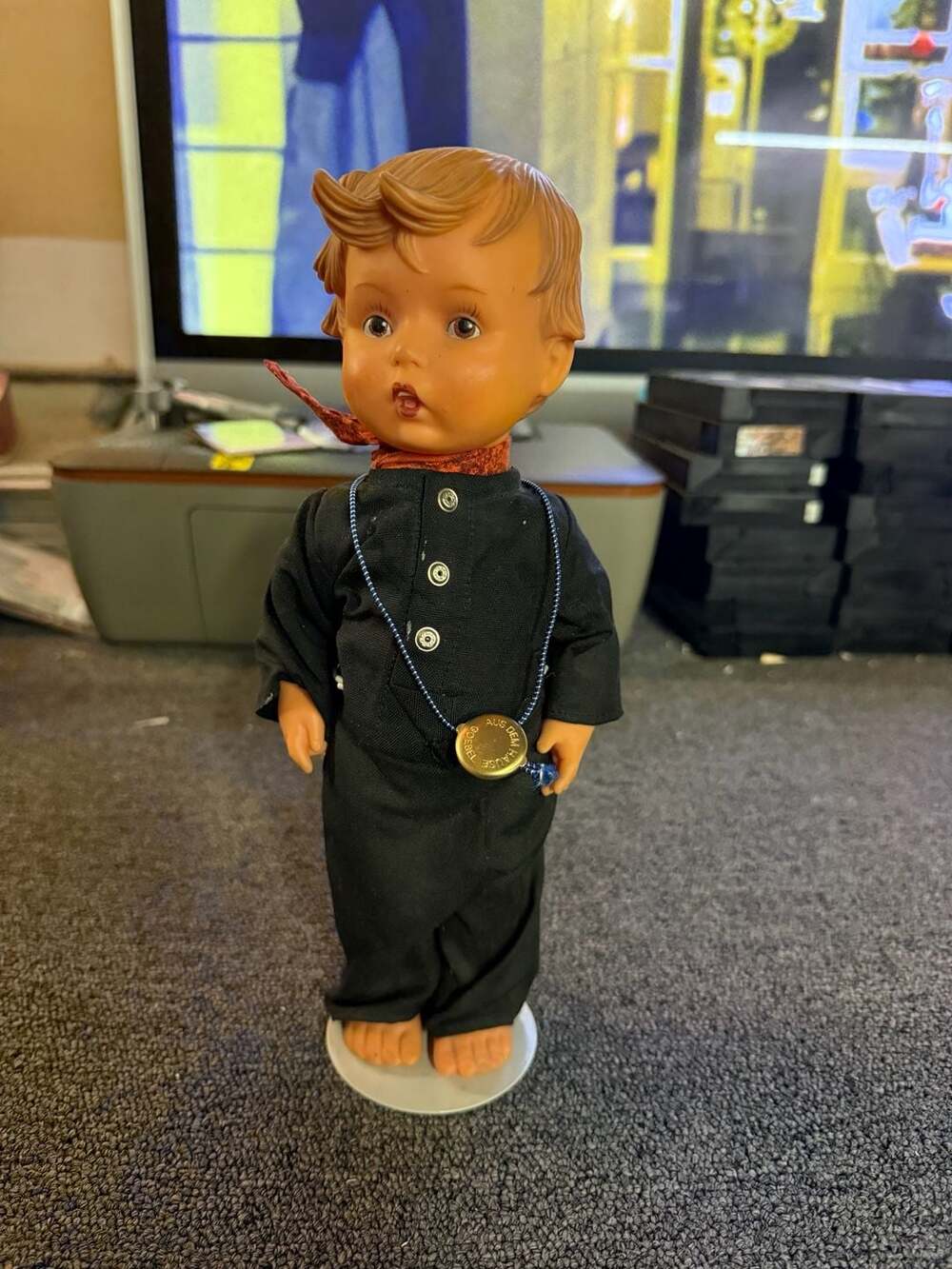 Vintage Goebel Hummel Felix Chimney Sweep Vinyl Doll with Stand